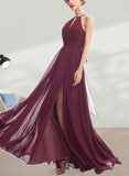 Kathryn A-line Halter Floor-Length Chiffon Bridesmaid Dress UKP0019389