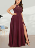 Kathryn A-line Halter Floor-Length Chiffon Bridesmaid Dress UKP0019389