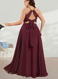 Kathryn A-line Halter Floor-Length Chiffon Bridesmaid Dress UKP0019389