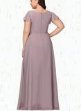 Lindsay A-line V-Neck Floor-Length Chiffon Bridesmaid Dress With Cascading Ruffles UKP0019390