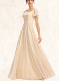 Madalyn A-line Square Floor-Length Chiffon Bridesmaid Dress With Cascading Ruffles UKP0019392