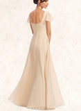 Madalyn A-line Square Floor-Length Chiffon Bridesmaid Dress With Cascading Ruffles UKP0019392