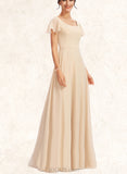 Madalyn A-line Square Floor-Length Chiffon Bridesmaid Dress With Cascading Ruffles UKP0019392