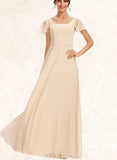 Madalyn A-line Square Floor-Length Chiffon Bridesmaid Dress With Cascading Ruffles UKP0019392