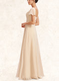 Madalyn A-line Square Floor-Length Chiffon Bridesmaid Dress With Cascading Ruffles UKP0019392