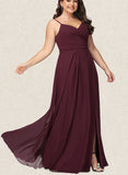 Jode A-line V-Neck Floor-Length Chiffon Bridesmaid Dress With Ruffle UKP0019393