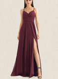 Jode A-line V-Neck Floor-Length Chiffon Bridesmaid Dress With Ruffle UKP0019393