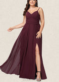 Jode A-line V-Neck Floor-Length Chiffon Bridesmaid Dress With Ruffle UKP0019393