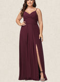 Jode A-line V-Neck Floor-Length Chiffon Bridesmaid Dress With Ruffle UKP0019393