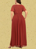 Renee A-line V-Neck Floor-Length Chiffon Bridesmaid Dress UKP0019394