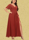 Renee A-line V-Neck Floor-Length Chiffon Bridesmaid Dress UKP0019394