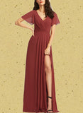 Renee A-line V-Neck Floor-Length Chiffon Bridesmaid Dress UKP0019394