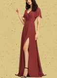 Renee A-line V-Neck Floor-Length Chiffon Bridesmaid Dress UKP0019394