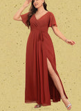 Renee A-line V-Neck Floor-Length Chiffon Bridesmaid Dress UKP0019394