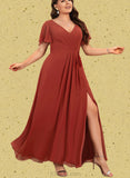 Renee A-line V-Neck Floor-Length Chiffon Bridesmaid Dress UKP0019394