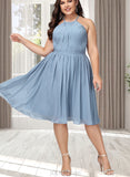 Yareli A-line Scoop Knee-Length Chiffon Bridesmaid Dress With Ruffle UKP0019395