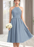 Yareli A-line Scoop Knee-Length Chiffon Bridesmaid Dress With Ruffle UKP0019395