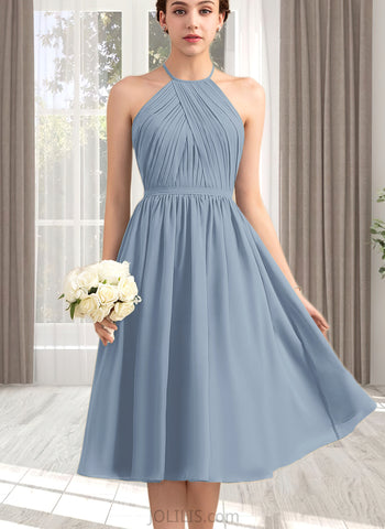 Yareli A-line Scoop Knee-Length Chiffon Bridesmaid Dress With Ruffle UKP0019395