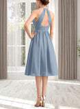 Yareli A-line Scoop Knee-Length Chiffon Bridesmaid Dress With Ruffle UKP0019395