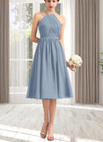 Yareli A-line Scoop Knee-Length Chiffon Bridesmaid Dress With Ruffle UKP0019395