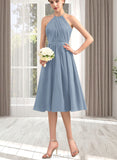 Yareli A-line Scoop Knee-Length Chiffon Bridesmaid Dress With Ruffle UKP0019395