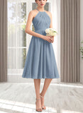 Yareli A-line Scoop Knee-Length Chiffon Bridesmaid Dress With Ruffle UKP0019395