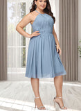 Yareli A-line Scoop Knee-Length Chiffon Bridesmaid Dress With Ruffle UKP0019395