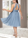 Yareli A-line Scoop Knee-Length Chiffon Bridesmaid Dress With Ruffle UKP0019395