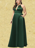 Jazlyn A-line High Neck Floor-Length Satin Bridesmaid Dress UKP0019397