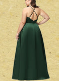 Jazlyn A-line High Neck Floor-Length Satin Bridesmaid Dress UKP0019397