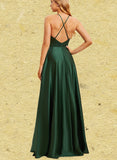 Jazlyn A-line High Neck Floor-Length Satin Bridesmaid Dress UKP0019397