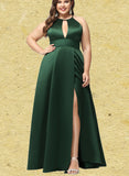 Jazlyn A-line High Neck Floor-Length Satin Bridesmaid Dress UKP0019397