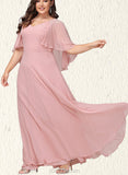 Samara A-line V-Neck Floor-Length Chiffon Lace Bridesmaid Dress UKP0019398