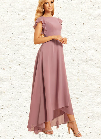 Katelynn A-line Scoop Asymmetrical Chiffon Bridesmaid Dress With Ruffle UKP0019400