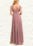 Katelynn A-line Scoop Asymmetrical Chiffon Bridesmaid Dress With Ruffle UKP0019400