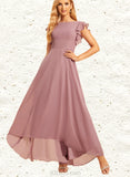 Katelynn A-line Scoop Asymmetrical Chiffon Bridesmaid Dress With Ruffle UKP0019400