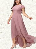 Katelynn A-line Scoop Asymmetrical Chiffon Bridesmaid Dress With Ruffle UKP0019400