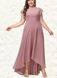 Katelynn A-line Scoop Asymmetrical Chiffon Bridesmaid Dress With Ruffle UKP0019400