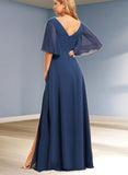 Alannah A-line V-Neck Floor-Length Chiffon Bridesmaid Dress UKP0019401