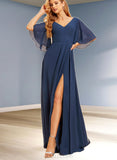 Alannah A-line V-Neck Floor-Length Chiffon Bridesmaid Dress UKP0019401