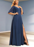 Alannah A-line V-Neck Floor-Length Chiffon Bridesmaid Dress UKP0019401