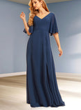 Alannah A-line V-Neck Floor-Length Chiffon Bridesmaid Dress UKP0019401