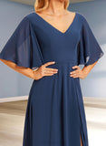 Alannah A-line V-Neck Floor-Length Chiffon Bridesmaid Dress UKP0019401