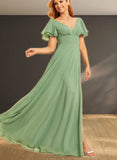 Fatima A-line V-Neck Floor-Length Chiffon Bridesmaid Dress With Ruffle UKP0019402