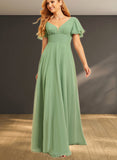 Fatima A-line V-Neck Floor-Length Chiffon Bridesmaid Dress With Ruffle UKP0019402