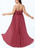 Lucille A-line Cowl Floor-Length Chiffon Bridesmaid Dress With Ruffle UKP0019405