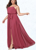 Lucille A-line Cowl Floor-Length Chiffon Bridesmaid Dress With Ruffle UKP0019405