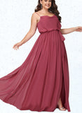 Lucille A-line Cowl Floor-Length Chiffon Bridesmaid Dress With Ruffle UKP0019405