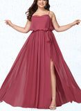 Lucille A-line Cowl Floor-Length Chiffon Bridesmaid Dress With Ruffle UKP0019405