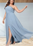 Lea A-line One Shoulder Floor-Length Chiffon Lace Bridesmaid Dress With Sequins UKP0019406